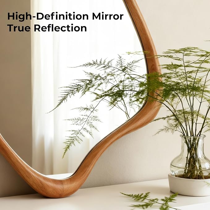 WallBeyond Asymmetrical Mirror, Irregular Wall Mirror, Wall Mirrors Decorative for Bedroom Living Room Entryway Hall, Wood Mirror for mid Century Modern Decor 29" H x 23" W