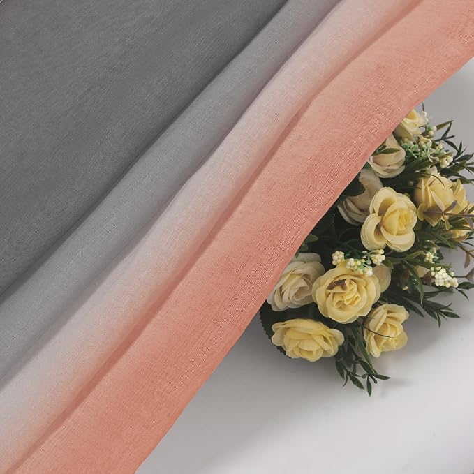 DWCN Ombre Sheer Curtains - Faux Linen Semi Voile Grommet Top Gradient Curtains for Bedroom and Living Room, Set of 2 Window Curtain Panels, 52 x 84 Inch Length（Grey and Pink