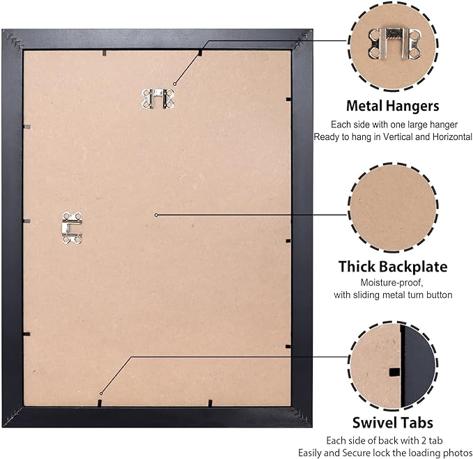 LaVie Home 16x20 Picture Frame Black Poster Frame,Display Pictures 11x14 with Mat or 16x20 Without Mat, Stable and Sturdy Frame and Polished Plexiglass, Horizontal and Vertical Format of The Walls