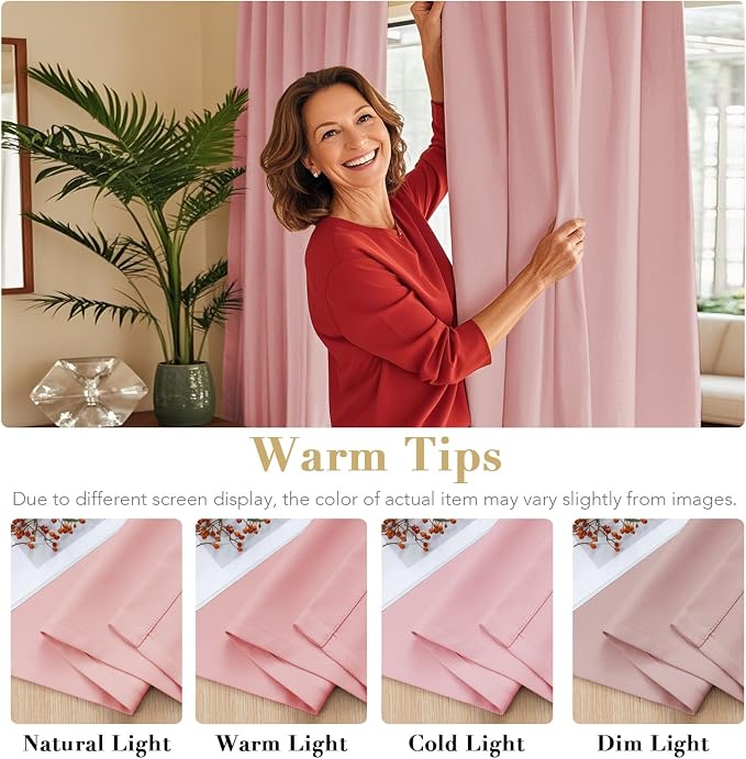 H.VERSAILTEX Blackout Curtains Thermal Insulated Window Treatment Panels Room Darkening Blackout Drapes for Living Room Back Tab/Rod Pocket Bedroom Draperies (2 Panels, Baby Pink, 52 x 96 Inch)