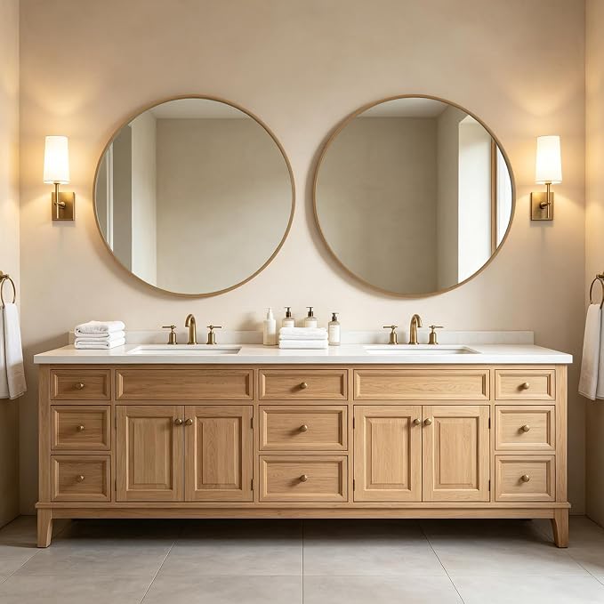 WallBeyond Round Wood Mirror, 40" Round Modern Decoration Large Circle Wall Mirror for Bathroom Living Room Bedroom Entryway, Natural