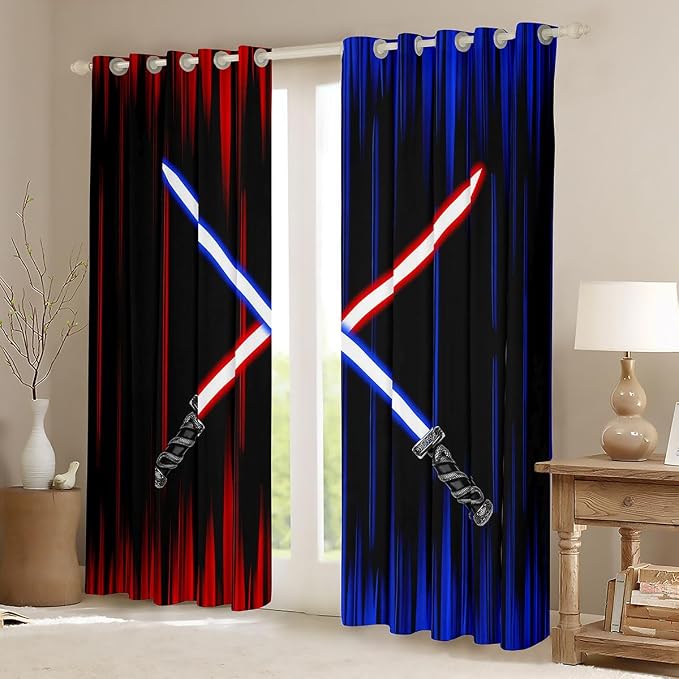 Feelyou Lightsaber Curtains for Living Room (2 Panels, 42 x 63 Inch) Kids Blue Red Ombre Blackout Curtains Boys Teens Lightsaber Grommet Darkening Drapes Future Technology Window Treatments