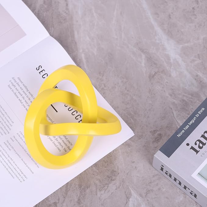 DOVDOV Yellow Knot-Decorated Sculpture, Yellow Home Decor Aesthetics, Möbius Strip Sculpture, Suitable for Decorating Bookshelves, Living Room TV cabinets, Office cabinets, and Coffee Tables.