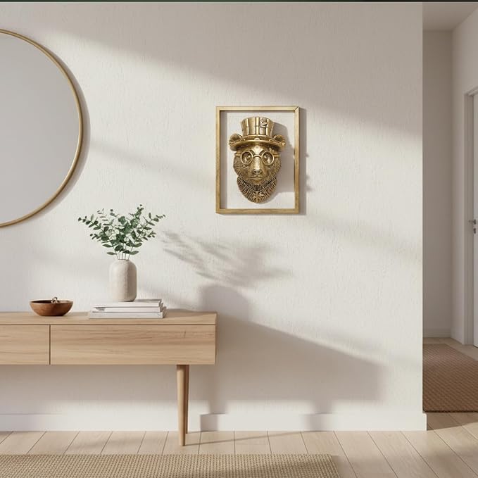 Newinhome Animal Heads Wall Decor (Includes Metal Frame) Resin Animals Sculptures Head Wall Hanging Decoration Gold vintage Wall Sculpture for Living Room Bedroom Office(Panda)