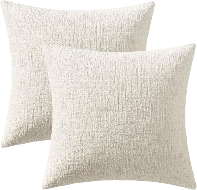MIULEE Decorative Throw Pillow Covers 24x24 Pack of 2 White Couch Pillow Covers Soft Cozy Textured Chenille Pillowcases for Home Decor Sofa Living Room Cushion Bedroom