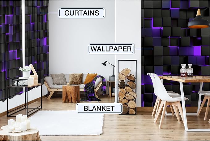 MESHELLY Abstract Black Purple Curtains 42Wx63H Inch Rod Pocket Modern 3D Gradient Design Futuristic Geometric Cubes Bedroom Window Drapes Man Boys Printed Minimalist Living Room Window Fabric 2 Panel