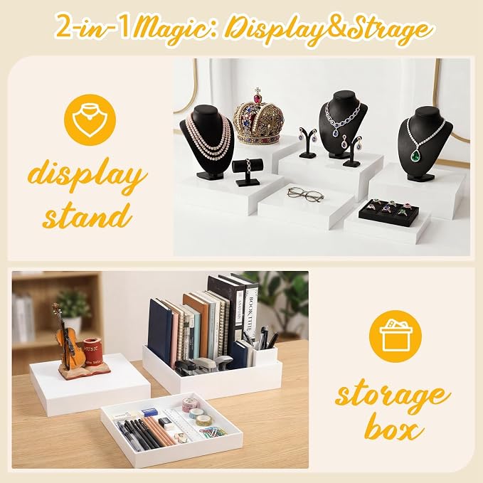 Geelin 6 Pack Acrylic Risers for Display Acrylic Cube Boxes Risers Display Stands with Hollow Bottoms Decorative Stand for Jewelry Candy Table Decor 6 Sizes(White,10 to 15 Inch,Square)