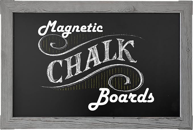 Loddie Doddie Magnetic Chalkboard - 20" x 30", Gray Rustic Wood Frame - Magnet Board for Wall - Chalkboard Signs & Magnet Display - Menu Board for Kitchen & Chalk Calendar for Wall
