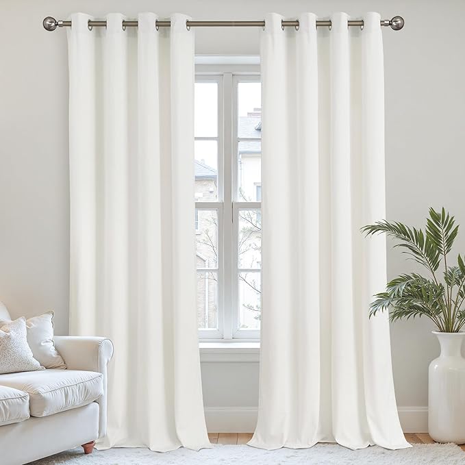 YoungsTex Curtains 80 Inches Long for Living Room, Velvet Drapes with Grommet Super Soft Room Darkening for Bedroom Window Privacy No See Through, Ivory White, 2 Panels, 52 X 80 Inch