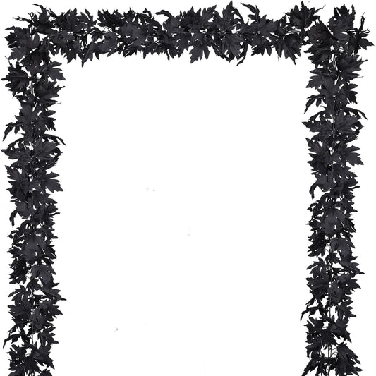 DearHouse 2 Pack Fall Maple Leaf Clearance, 5.9Ft/Piece Halloween Maple Foliage Garland Black Autumn Decor for Home Fireplace Party (Black)