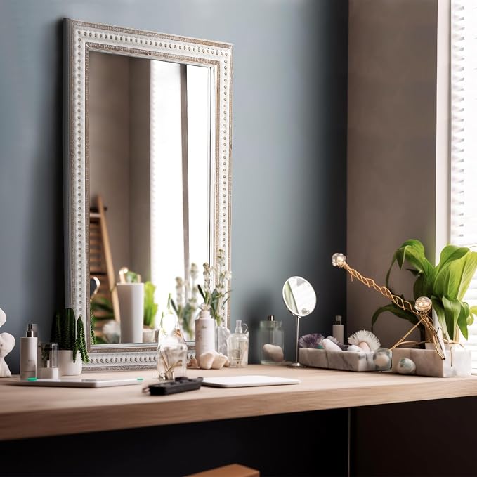 35x23 Inch Wood Rectangle Wall Mirror, Rustic Farmhouse Decorative Mirrors | Hang Vertical or Horizontal, Clean Straight Edges Add Boho Warmth Above Sinks, Vanities, Consoles, Dressers, or Sofas
