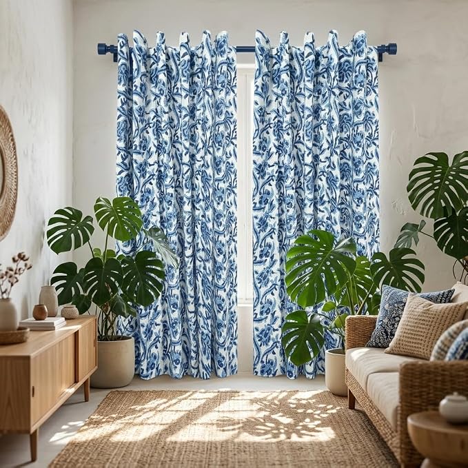 ATOSII Cotton Curtains 60" X 84" Inches Midnight Bloom