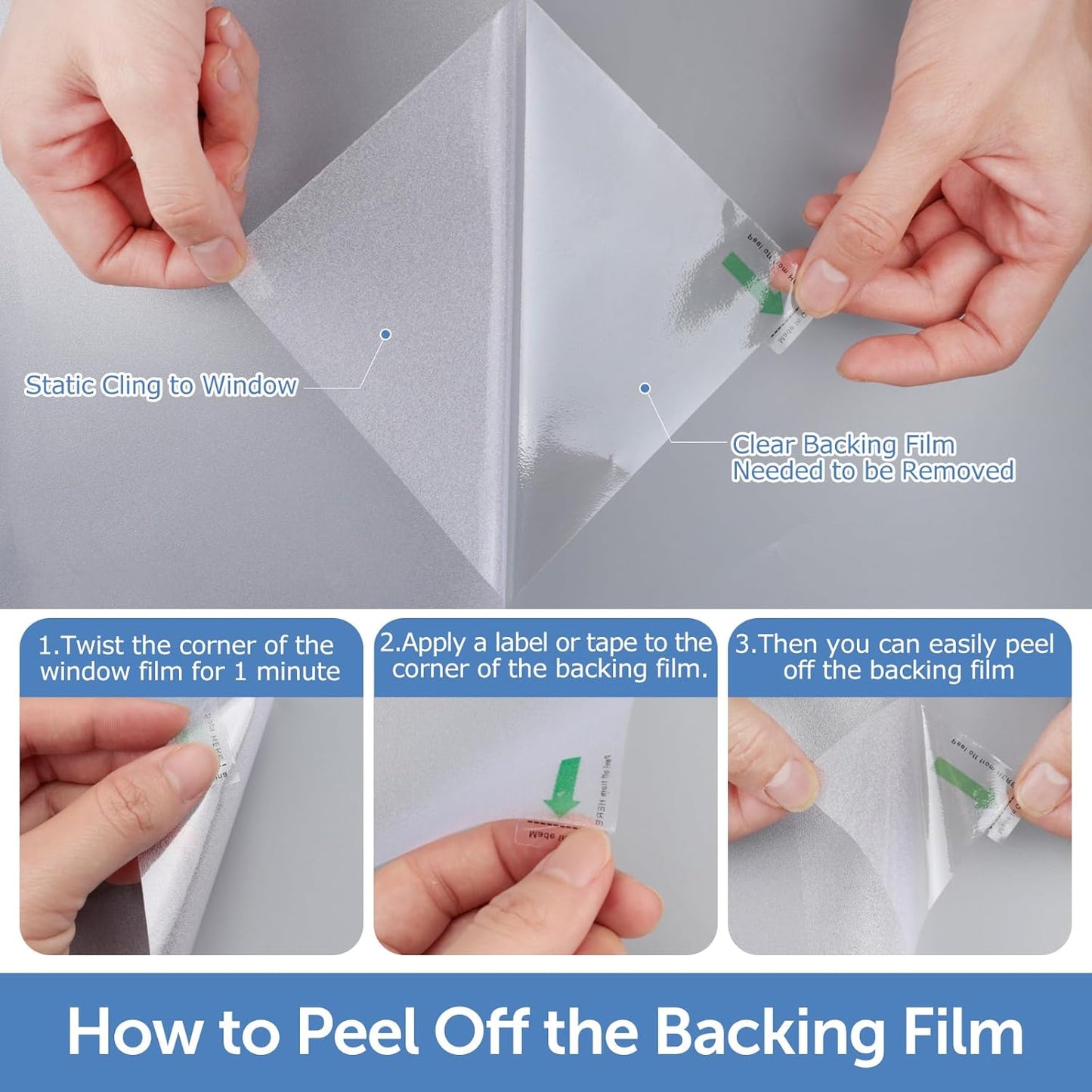 HIDBEA Frosted Window Privacy Film - Non Adhesive Static Cling Glass Stickers Sun UV Blocking Heat Control Door Covering Decals for Home Office, 23.6 x 157.5 Inch