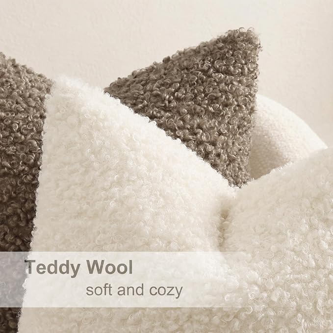 decorUhome Pack of 2 Throw Pillow Covers 12x20 Inch, Faux Fur Decorative Sherpa Pillow Covers Fuzzy Accent Soft Sheepskin Fleece Pillow Cases for Couch Living Room Bed, Neutral Cream