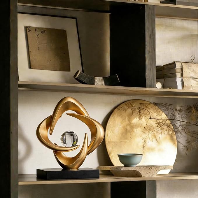 AWNR Gold Abstract Sculpture House Decor Aesthetic - Home Décor Accents for Nightstand, Shelves, Dining Room, Entryway Table, Office, Desk Accessories (Gold C)