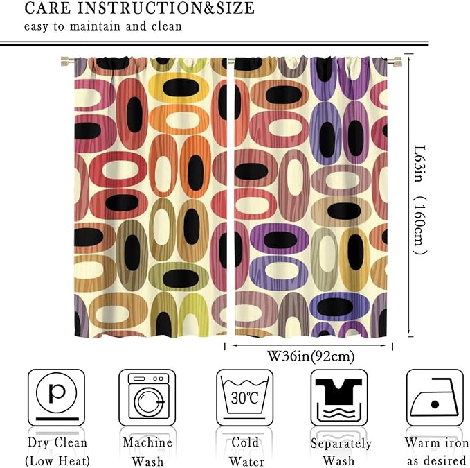 JESTRONRY Abstract Modern Curtains,Mid Century Fifties Modern Retro Colors Pattern Room Darkening Thermal Insulated Window Curtain for Living Room Bedroom Kitchen Bathroom 72x63in