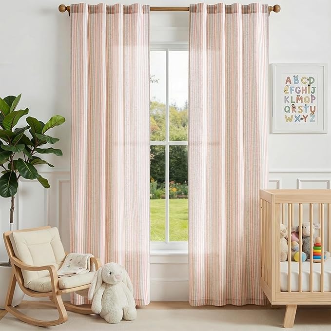 jinchan Linen Curtains 96 inch Candy Stripe for Kids Room Back Tab 2 Panels | Kids Curtains for Living Room Baby Girls Room,Ticking Stripe,Nursery Drapes, Window Treatments,Cottagecore,Light Filtering