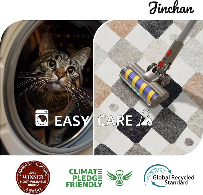 jinchan Macy 4x6 Area Rug for Kids Room Black and White Modern Colorful Checkered Diamond Nursery Rug Indoor Washable Soft Non Slip Carpet for Playroom Classroom Bedroom Living Room Marble on Cream