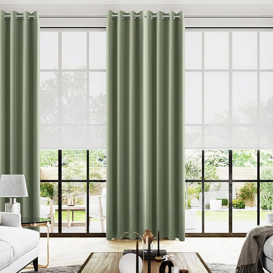 KOUFALL Dark Sage Green Curtains 108 Inches Long,Boho Room Darkening Thermal Blackout Drapes for Bedroom,2 Panel Set