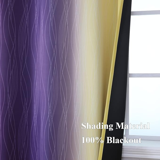 Estelar Textiler Yellow and Purple Ombre Blackout Curtains 84 Inch Length for Bedroom, Thermal Insulated Full Light Blocking Grommet Gradient Blackout Drapes for Living Room, 52Wx84L, 2 Panels