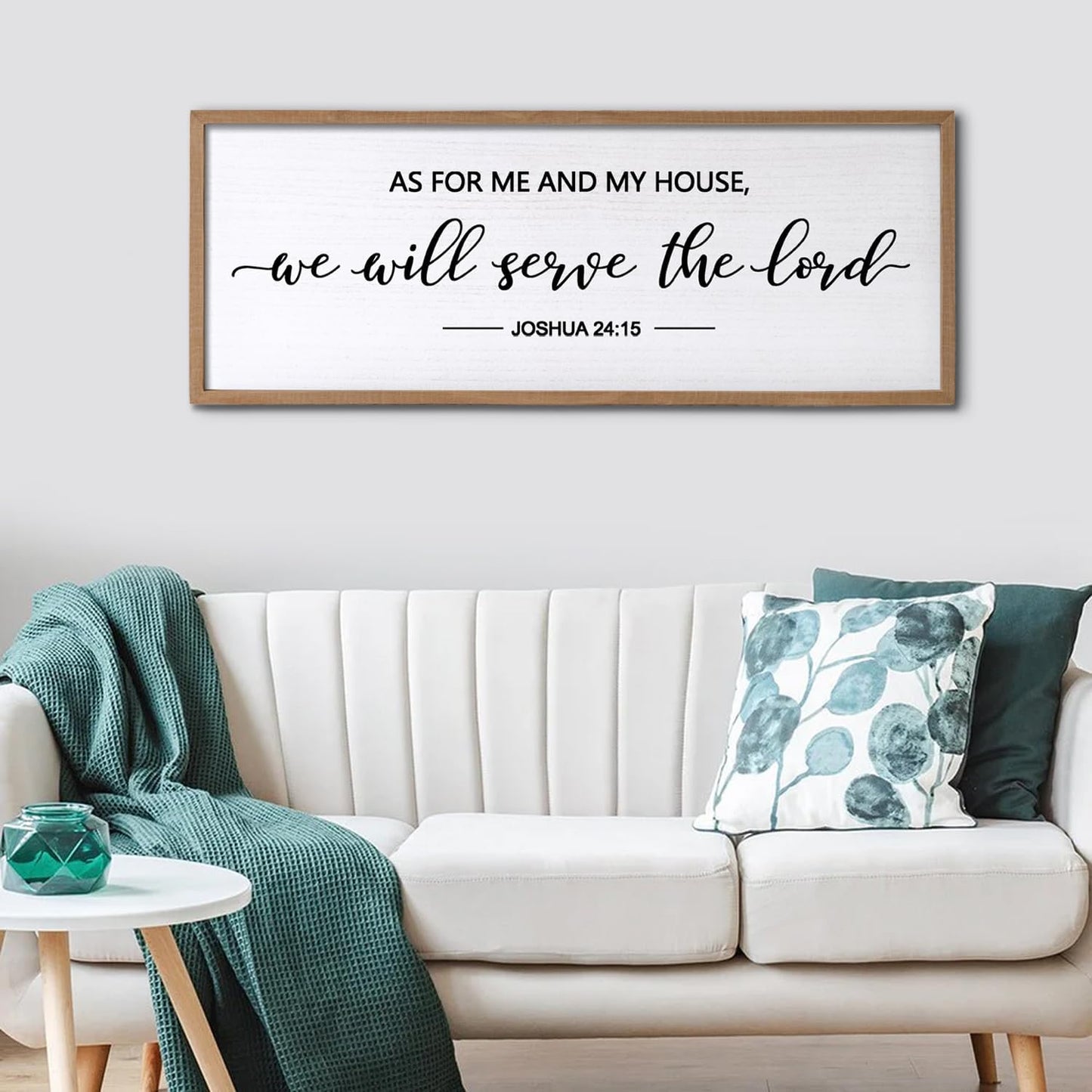 As For Me And My House We Will Serve The Lord Framed Wall Art, 32''×12'' Horizontal Positive Religious Rustic Bible Verse, Vintage Holy Catholic Scripture Decor for Christian God Jesus Christ Prayer