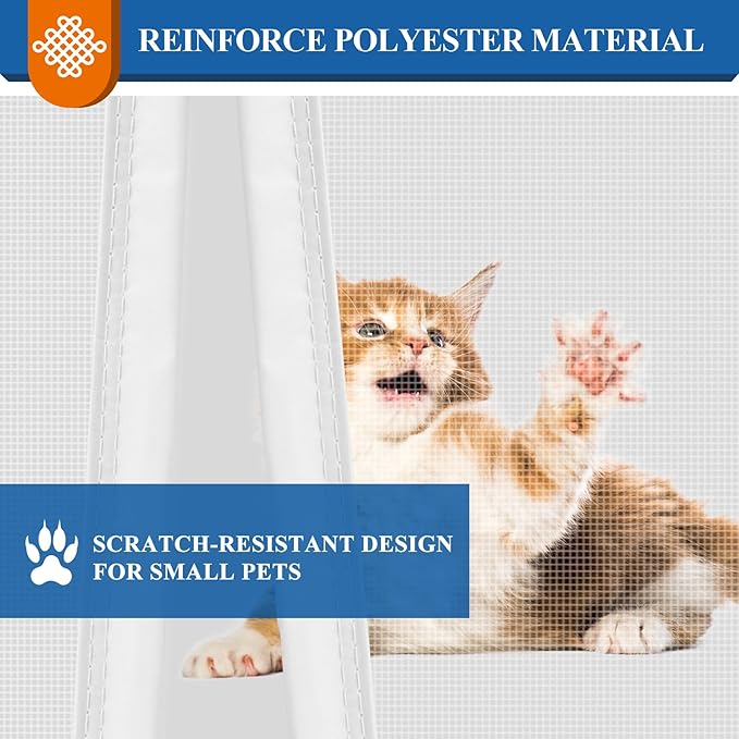 Magnetic Screen Doors, Fits 36'' x 82'' Door, Upgraded Scratch-Proof Polyester, Keep Annoying Creatures Out, Pet Friendly, Walk Through, Self Closing, No-Drill, Suitable for Sliding/Patio Doors, White