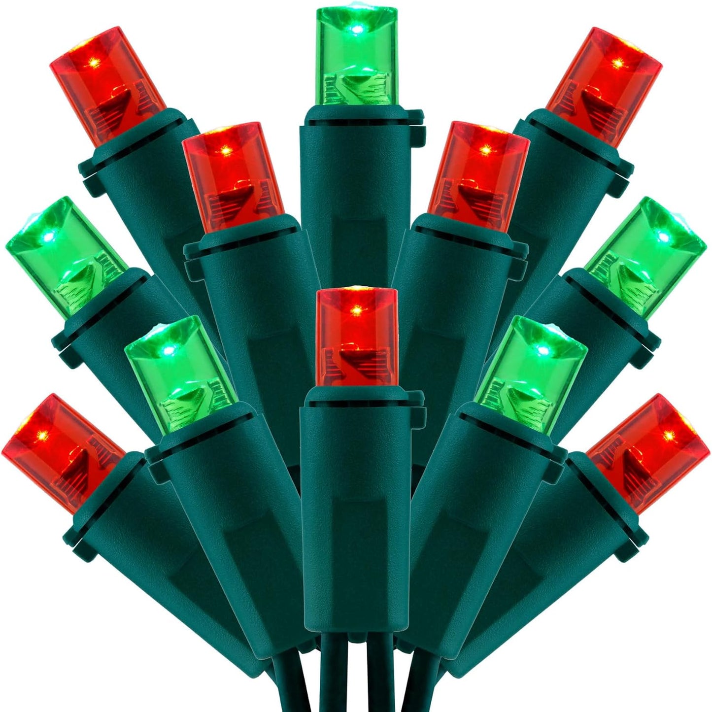 200 Count Red Green Wide Angle LED Christmas Lights, 66 ft Green Wire UL Certified Commercial Grade 5mm Holiday String Light Set (Red & Green)