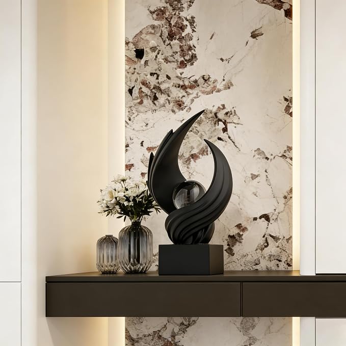 AWNR Gold Abstract Sculpture House Decor Aesthetic - Home Décor Accents for Nightstand, Shelves, Dining Room, Entryway Table, Office, Desk Accessories (Black B)