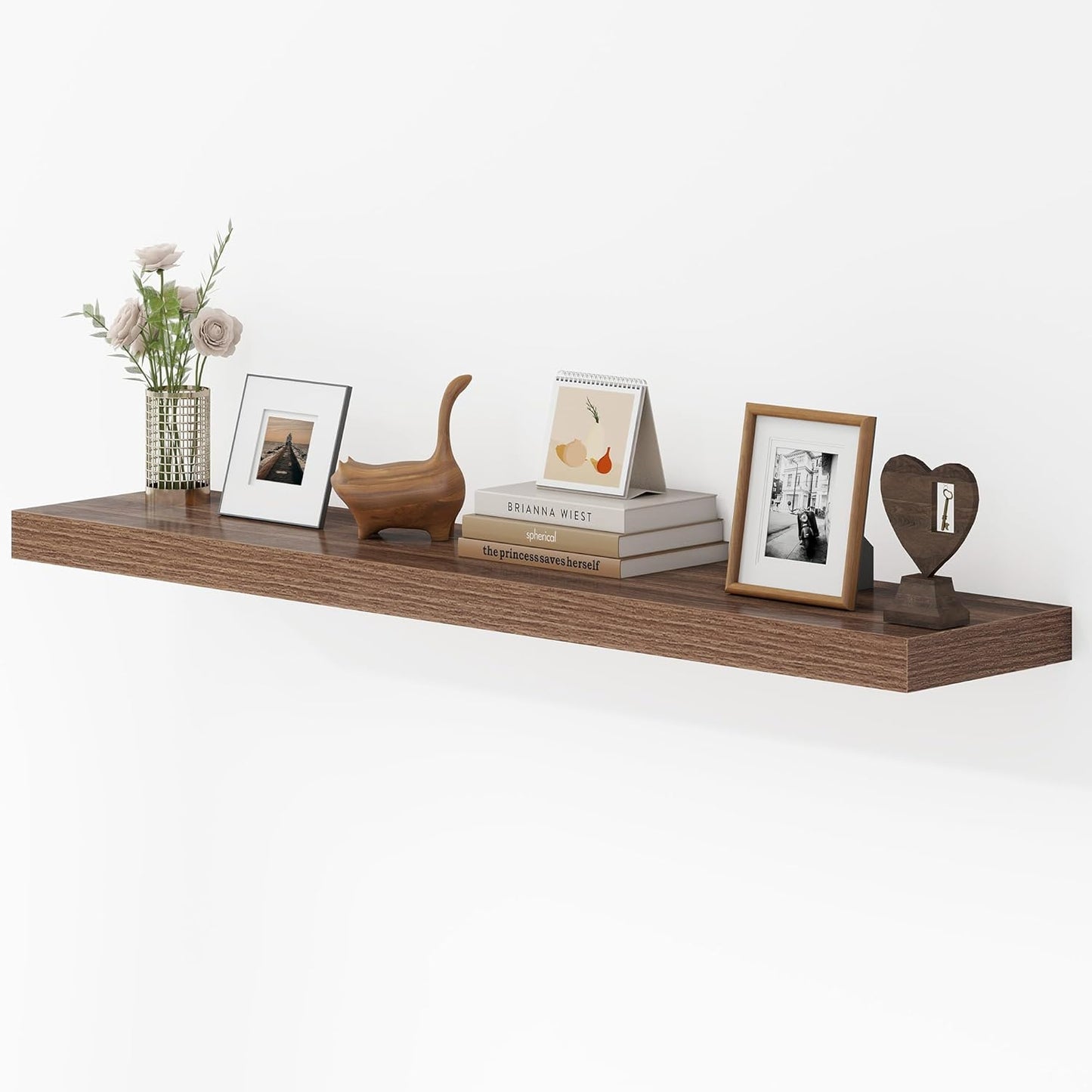 Dreamland 48 Inches Floating Shelves for Wall, 9.3" Deep Long Floating Shelves Set of 1, Large Display & Storage Shelf, Wall Shelf for Bathroom Bedroom Living Room Kitchen Office, Walnut