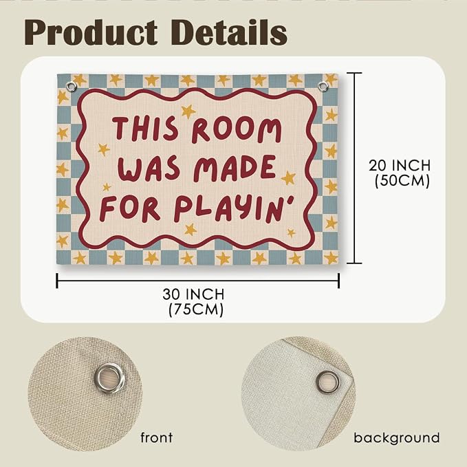 Playroom Boy Girl Wall Decor, Toddler Playroom Decor Hanging Linen Banner,Play Room Wall Decor for Nursery Nursery, 20x30 Inch