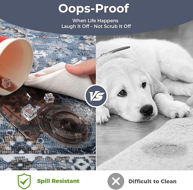 OPPODREAM Vintage Blue 3x6 Runner Rug, 3 x 6 Retro Washable Rug Non Slip, Low-Pile Faux Wool Carpet, Distressed Navy Floor Mat for Kitchen, Hallway, Entry-Way, Entrance, Indoor Back Door