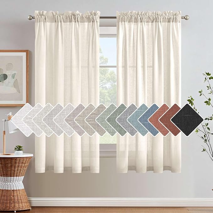Linen Curtains Elegant Natural Linen Blended Curtains Energy Efficient Light Filtering / Rod Pocket Window Treatments Panels / Drapes for Livingroom (Set of 2, Ivory, 52 inch W X 63 inch L)