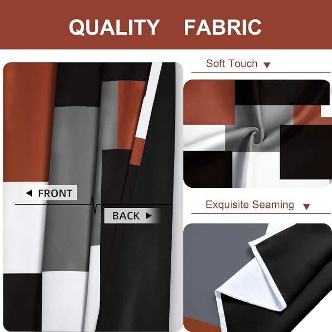 Tyrot Burnt Orange 100% Blackout Curtains for Bedroom 63 inch Length 2 Panels Set Rust Modern Abstract Geometric Black Out Curtains Insulated Room Darkening Window Drapes for Living Room, 52Wx63L