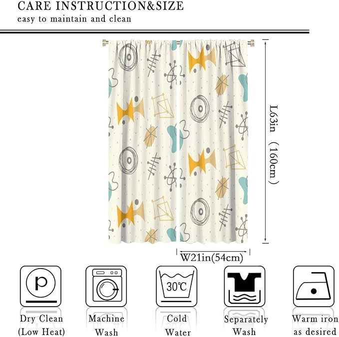 JESTRONRY Mid Century Modern Curtains,Vintage 1950s Atomic Stars Abstract Geometric Shapes Window Treatments Curtains for Living Room Bedroom Kitchen Bathroom Home Decor C 42x63in