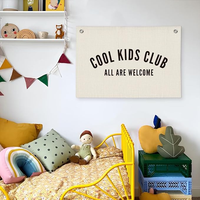 Cool Kids Club Banner, Playroom Decor, Playroom Essentials, Kids Tapestry Wall Hanging Canvas Banner Flag Decor for Toddler Boy Nursery 20x30