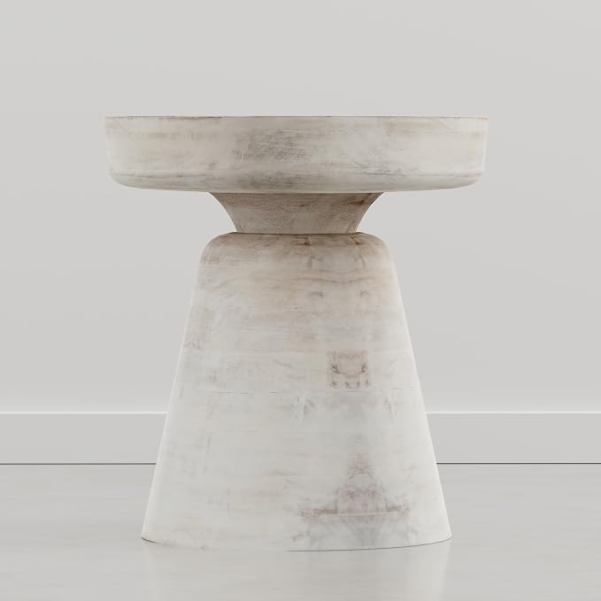 SIMPLIHOME Robbie Accent Table - 16 inch Wide Solid Mango Wood End Table in Distressed Aged White, Boho Contemporary Rustic Side Table for Living Room or Bedroom with Multipurpose Function, Assembled