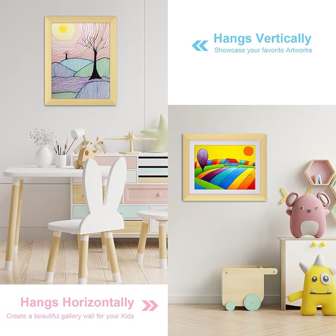 [2 Pack] Kids Art Frames, 10x12.5 Front Opening Kids Artwork Frames Changeable, Displays 8.5x11 With Mat and 10x12.5 Without Mat, Holds 50 Pcs, for 3D Picture, Crafts, Hanging Art, Portfolio Storage