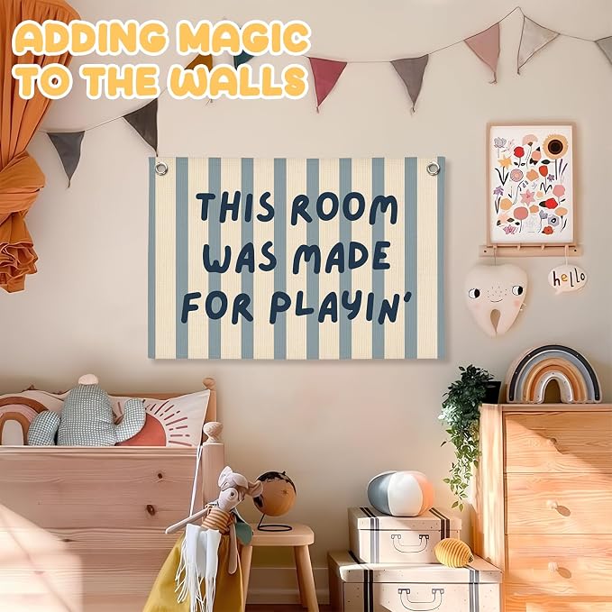 Playroom Wall Decor, This Room Was Made For Playin Linen Canvas Banner, Toddler Playroom Decor Kids Toy Room Nursery Wall Decor for Toddler Boys Bedroom, 30x20 Inch