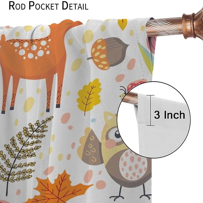 YCness Kids Boys Girls Curtains, Jungle Animal Autumn Forest Cartoon Deer Rabbit Fox Owl Print Pattern Window Drapes for Nursery Baby Bedroom Playroom Living Room 2 Panel Sets,42x45 Inch