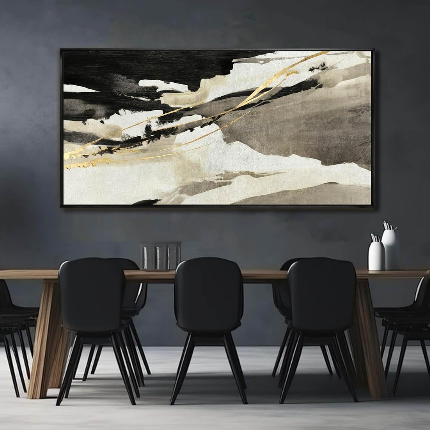 Gold Wall Decor Black Wall Art Abstract Wall Art for Living Room Framed Artwork for Office Modern Pictures for Wall 20”x40”