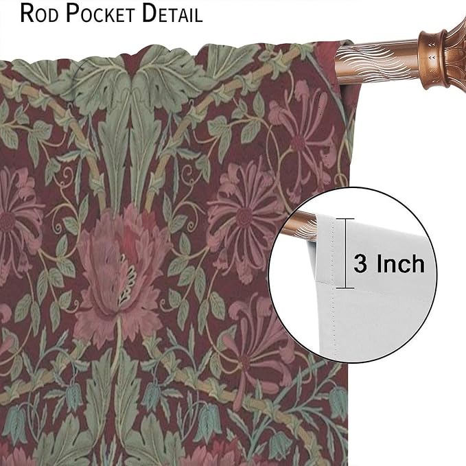 William Morris Art Vintage Flower Curtains, Rustic Retro Plant Nature Floral Print Blackout Window Treatments Drapes, for Living Room Bedroom Kitchen 21(W)*54(L) 2 Panels