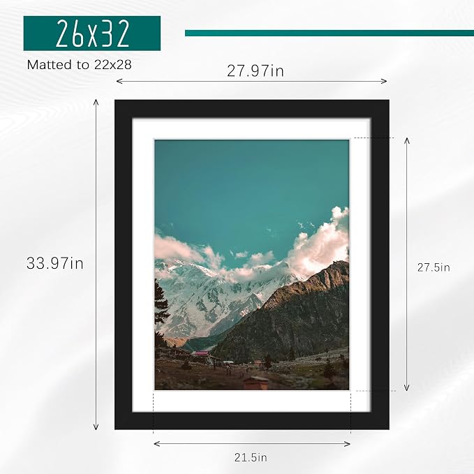 Picrit 26x32 Picture Frame 3 Pack, Black Poster Frame, Display Poster 22 x 28 with Mat or 26 x 32 without Mat for Horizontal or Vertical Wall Mounting