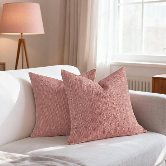 26x26 Pillow Covers Boho Euro Shams Set of 2 Decorative Throw Pillow Covers Cotton Large Square Pillowcase for Couch Bed, Coral Pink