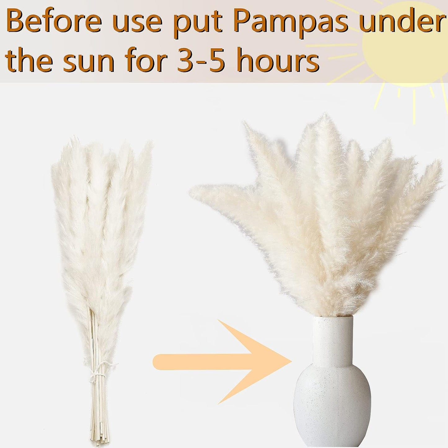 130 PCS Dried Pampas Grass Bouquet, Boho Table Decor, Bunny Tails Dried Flowers, Brown Pampas, Fluffy Pompas, White Pampas Grass for Weddings, Home Decor, Rustic Parties, and Baby Shower Decorations