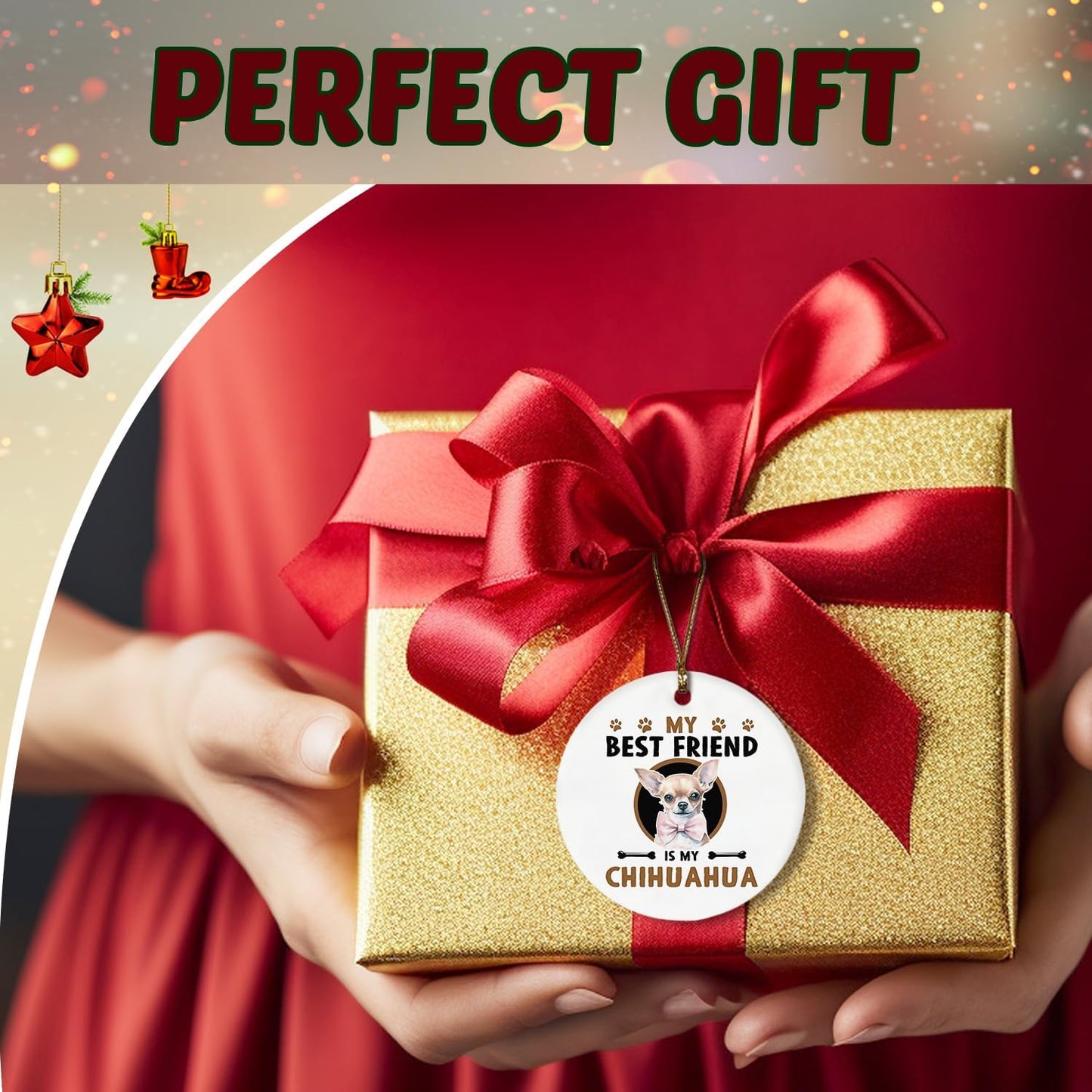 Chihuahua Christmas Tree Ornament - 'My Best Friend is My Chihuahua' Ceramic Hanging Decoration - Gifts for Women