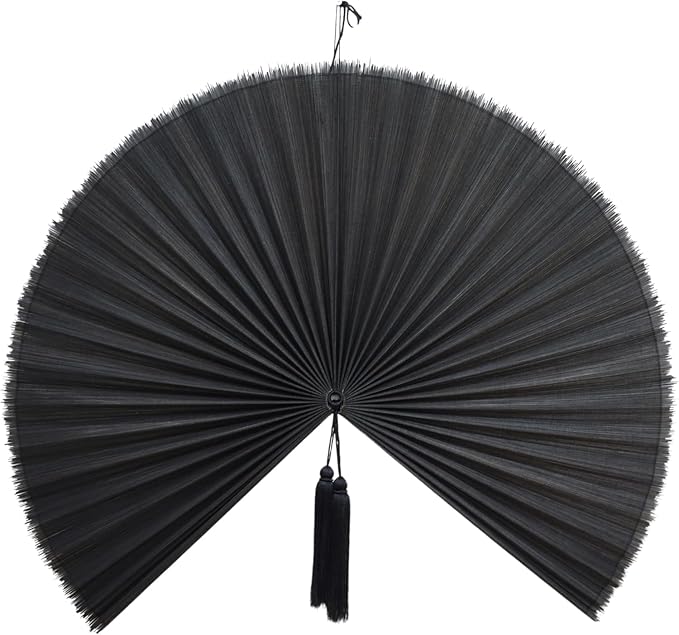 SUCHUBU Large Wall Fan Decor, 47" Handcrafted Bamboo Hanging Fan, Japanese Style Wall Art, Aesthetic Asian Decor for Fireplace, Natural Boho Wall Accent, Hanging Loop Included (Black, Large)