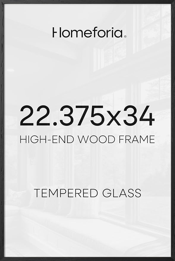 Homeforia 22.375x34 Black Wood Puzzle Frame, High End Oak 22.375 x 34 Frames without Mat, Wooden 34x22.375 Hanging Picture Frames for Wall, 22.375by34 Poster Frames, Tempered Glass, Wall Kit, Set of 1