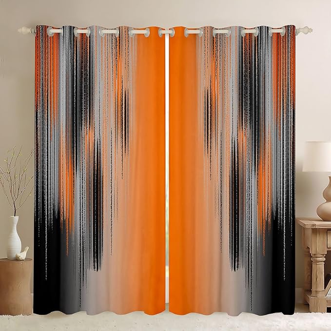 jejeloiu Orange and Black Curtains for Bedroom Living Room (2 Panels, 38 x 45 Inch) Modern Art Blackout Curtains for Kids Adults Messy Rust Darkening Drapes Gradient Stryle Window Treatments