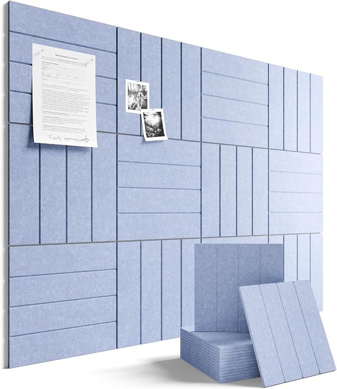 Fluxynara Large Felt Bulletin Board 48" x 36" Cork Board Alternative-12 Pack with 64 Safe Removable Adhesive Tabs, Cork Boards for Walls for Home Office Classroom Pin Board -Soft Periwinkle