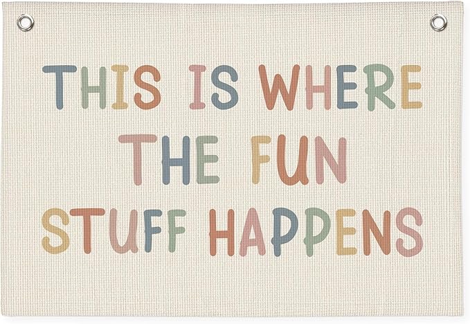 Playroom Wall Decor,Boho Classroom Decorations | Kids Room Decor Banner Wall Hanging Flag,This is Where All The Fun Stuff Happens Banner